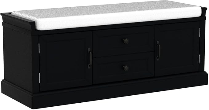 Merax Rustic Wood Shoe Storage Bench with 2 Drawers and 2 Cabinets for Entryway Hallway Front Door Black
