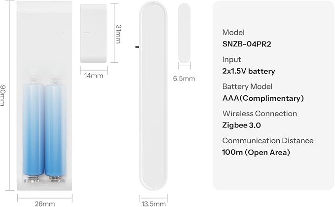 SONOFF SenseGuard DW Gen2 SNZB-04PR2 Zigbee Door Window Contact Sensor, Open/Close Monitoring, Tamper Proof, Phone Alert, Home Security Alarm, Works with Alexa, Home Assistant & SmartThings, 1-Pack