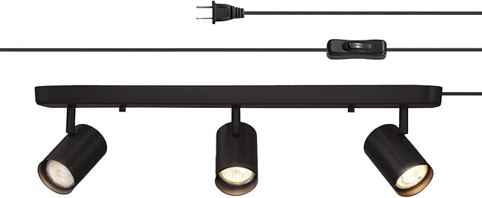 Globe Electric 59467 3-Light Plug-in Track Lighting, Matte Black, Bulb Not Included