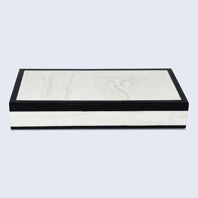 Handicrafts Home Large Decorative Storage Box with Lid – Black White Modern Storage Box, Remote Control Organizer for Coffee Table, Console & Living Room Decor – Mono Court 12 x 6 x 2