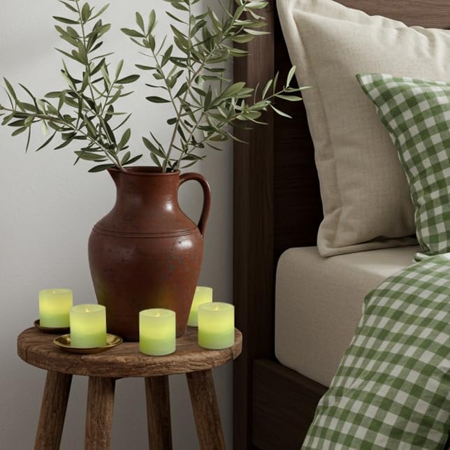 FURORA LIGHTING Green Real Wax LED Votive Tealight Candles Pack of 6, Flameless Flickering Candles for Delicate Home Décor, 1.95’’(W) x 2.17’’(H), Batteries Included