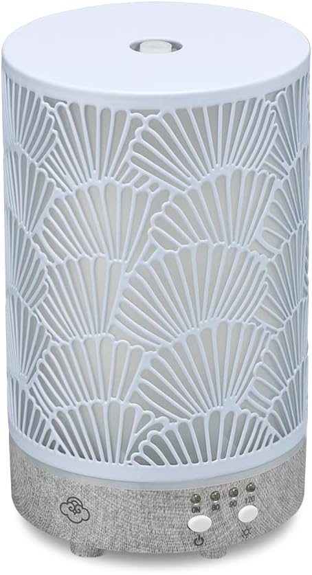 Serene House Shell, Ultrasonic Essential Oil Cool Mist Diffuser - 7-Color Calming LED Light, Timer Control, Automatic Shut-Off - Grey Metal, 90ml