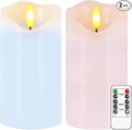 Flameless Candles Light, Set of 2 6"x3" Flickering Pastel Spring LED Candles with Remote & Timer, Dimmable Real Wax Easter Pillar Candles Battery Operated for Home Spring Easter Decor (Pink Blue)