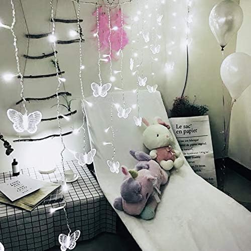 Butterfly Curtain Fairy Lights USB Plug in,8 Modes 120 LED 19.7FT Firefly Twinkle Timer String Lights with Remote, Waterproof Copper Wire for Bedroom Patio Christmas Wedding Party Dorm (Cool White)