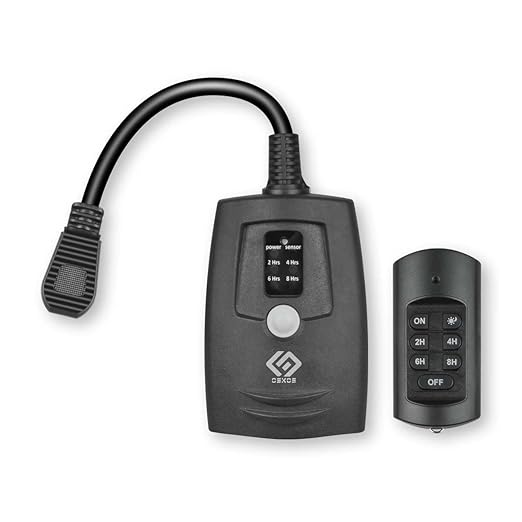 Outdoor Remote Control Photocell Timer, 2/4/6/8 Hour Countdown, Dusk to Dawn, 2 Grounded Outlets 0.5FT Cord, Black.