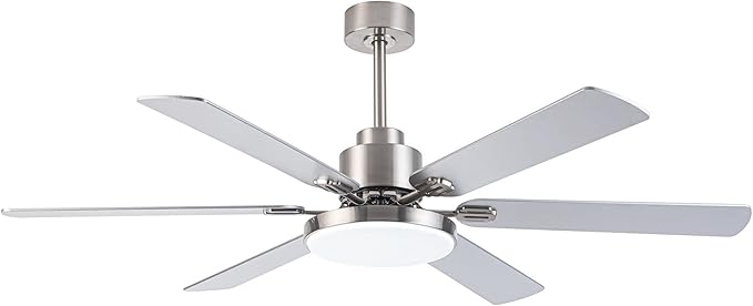Parrot Uncle Ceiling Fans with Lights and Remote, 60 Inch Modern Fan Ceiling with Light for Bedroom Large Outdoor Ceiling Fans for Patios, Dimmable LED Chandelier, 6 Reversible Blades, Brushed Nickel