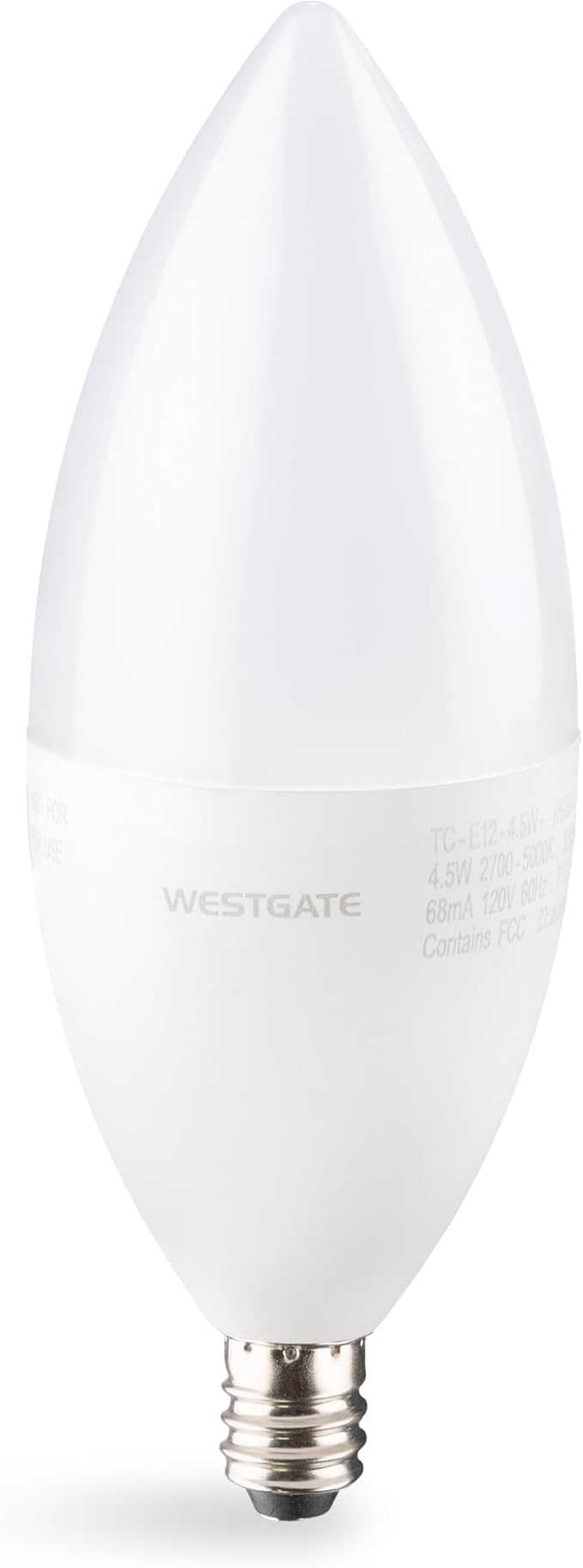 Westgate TC-E12-4.5W-RGBW-WiFi LED Light Bulbs, E12 Base, Color Changing, 25000 Hour Lifespan, Smart Home Compatible with Alexa and Google, Dimmable, 5 Year Warranty (4.5 Watt)