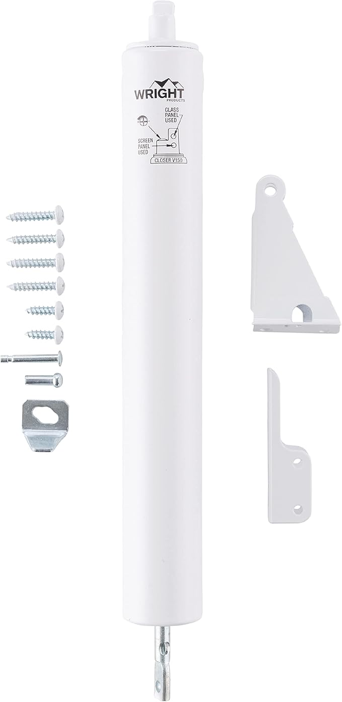 Wright Products Heavy-Duty Pneumatic Storm Door Closer – Durable, Adjustable, Quiet-Closing with Hold-Open Feature (Transitional, White)