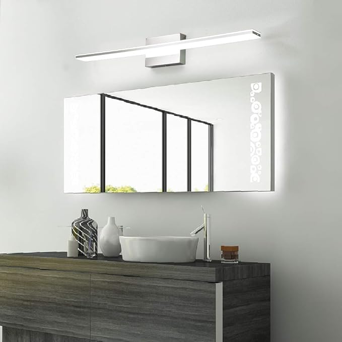 Modern Vanity Light Bar 16W Over Mirror Lights Fixtures for Bathroom Indoor LED Bath Vanity Light Chrome Bathroom Lighting Acrylic Wall Lights Fixtures for Restroom Bedroom Living Room 6000K