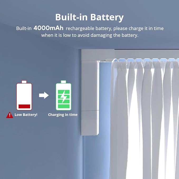 Control4 Native Smart Motorized Curtain Track Kit, 4000mAh Battery Automatic Curtain Opener, Pre-assembled Electric Rail for S-Fold Ripple Fold, Remote Support (5 meters (196.8 inches))