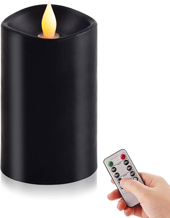 3x5 Flickering Flameless Candles Set of 1, 2AA Battery Life 600 Hours Battery Candles Flickering with Timer,5 inch Flameless Candles with Remote for Christmas Decorations Indoor/Outdoor, Black