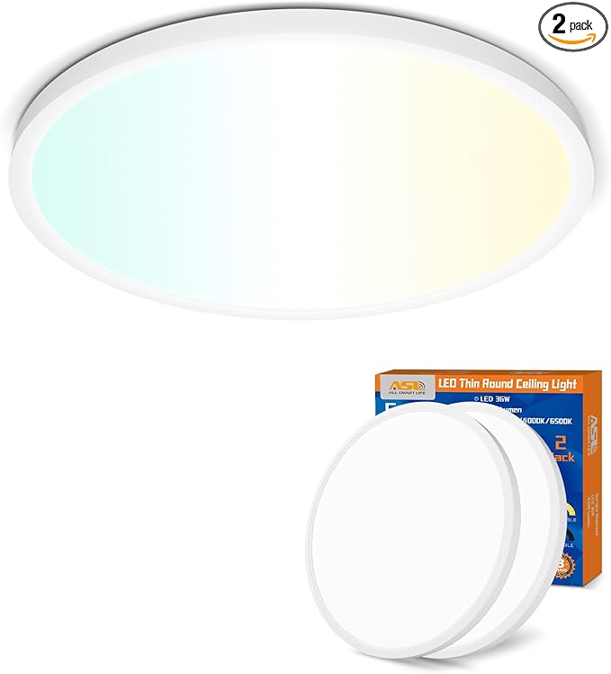 Allsmartlife Led Flush Mount Ceiling Light 2-Pack, 18 inch 36W 4650lm Dimmable Led Ceiling Light, 3000K/4000K/6500K, Round Led Light Fixture for Laundry Room, Hallway