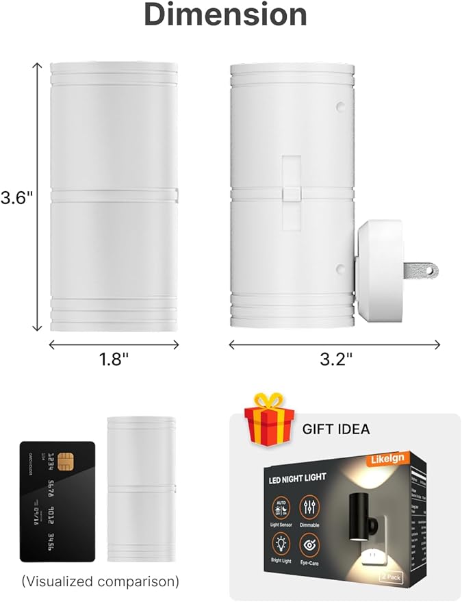 Night Light Plug into Wall, 4 Pack Dimmable LED Nightlight with Dusk to Dawn Sensor, Soft White Glow, for Hallway, Bathroom, Bedroom, White