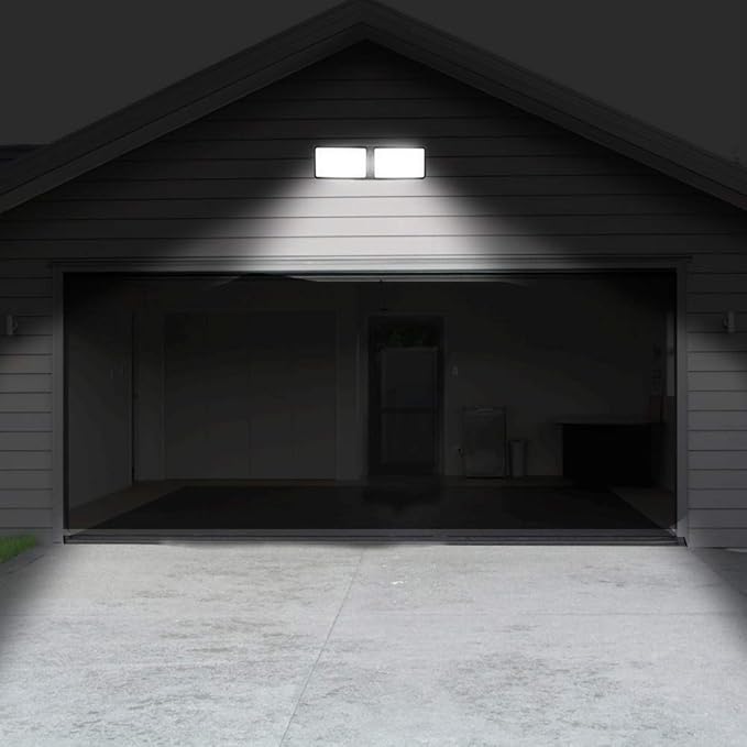 FAGUANGAO Dusk to Dawn LED Security Light,18W Plug in Flood Light Outdoor,5000k Daylight,1600lm, IP55 Waterproof,Adjustable 2 Heads Wall Light for Garage, Porch, Yard, Black,Street