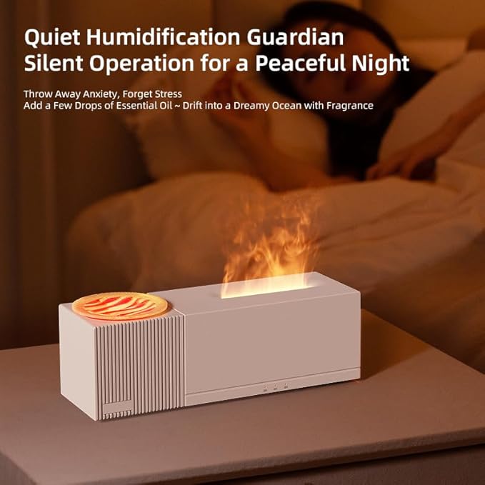 Essential Oil Diffuser, Flame Oil Diffuser - Aromatherapy Aroma Humidifier, Ripple Projection Vibe Remote Control - Perfect for Bedroom Home Office (150ml Ripple Flame, White)