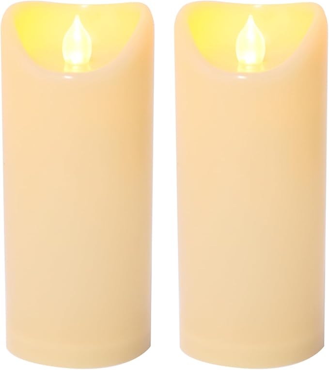 CANDLE CHOICE Outdoor Battery Operated Flameless Candles with Remote Timer Waterproof Flickering Plastic Electric LED Pillar Lights for Lantern Patio Garden Wedding Party Decorations 3x7 Inches 2 Pack