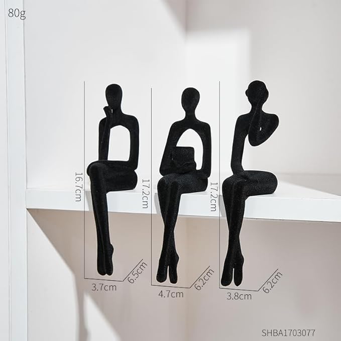 XINXUAN Statue Home Decor - Modern Bookshelf & Desk Decor - 3 Piece Set (Flocking - Black)