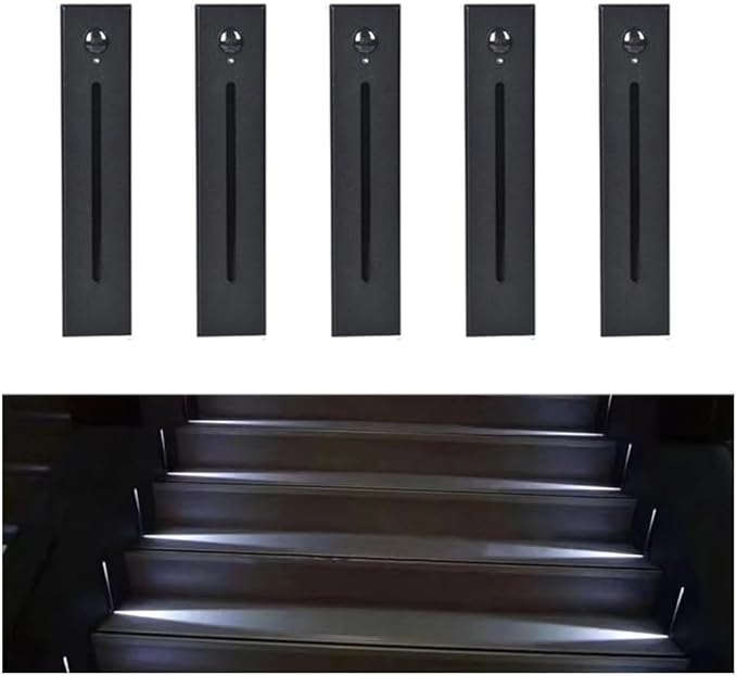 5Pcs Motion Sensor Stair Lights Embedded LED Step Lights, 3W AC85-265V Waterproof Recessed Light Fixtures for House/Wall Cavity/Hallway/Stair/Corner/Decks 6000K Sand Black