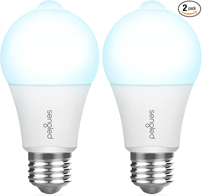 Sengled Motion Sensor Light Bulbs, A19 LED Dusk to Dawn Bulbs 5000K Daylight, Motion Activated Indoor Outdoor Light Bulbs 8.8W (60W Equivalent) 800 Lumens for Porch, Garage, Hallway, 2 Pack