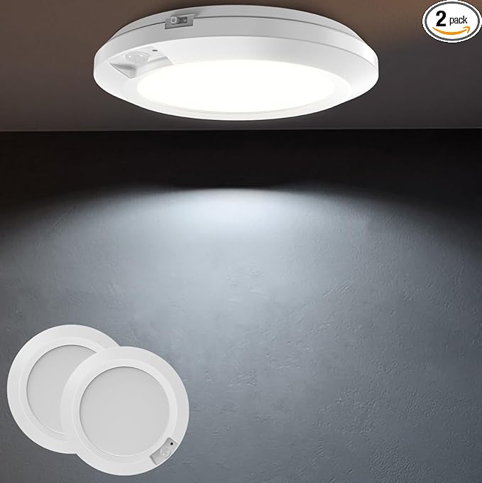 Battery Operated Motion Sensor Light Indoor, 6.3", 210LM, 6000K Cool White, Wireless Stick-on or Screw Mount for Ceiling/Wall, for Closet, Pantry, Shed and Cabinet, 2-Pack