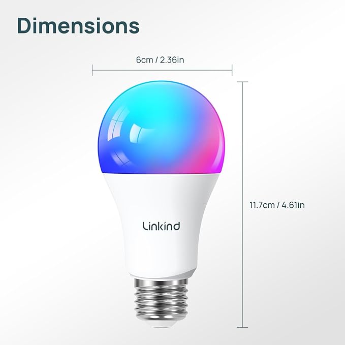 Linkind Smart Light Bulbs, 1100LM (75W Equivalent) Smart Bulb, Work with Alexa & Google Home, RGBTW Color Changing Bulbs Music Sync, 2.4GHz Wi-Fi & Bluetooth, LED Alexa Light Bulbs 11W, A19 E26, 2Pack