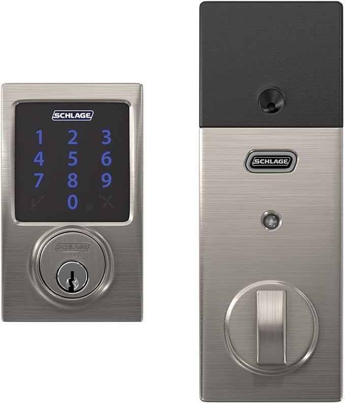 SCHLAGE BE469ZP CEN 619 Connect Smart Deadbolt With Alarm Inbuilt Century Trim In Satin Nickel