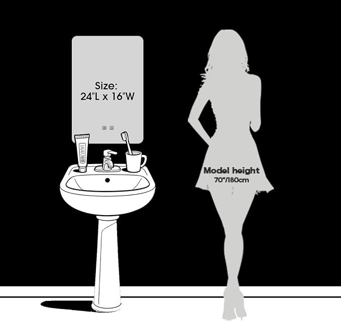LED Bathroom Mirror, 16 x 24 Inch Anti-Fog Bathroom Mirror with Lights, Stepless Dimmable Lighted Bathroom Mirrors for Wall, Rectangle Bathroom Vanity Mirror with Front and Backlight, Vertically Only