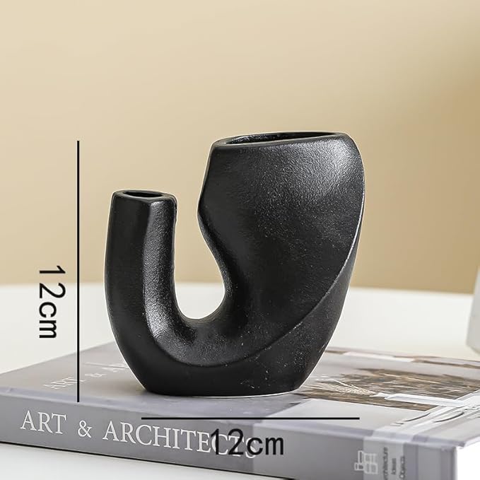 Nordic Style Ceramic Vase Set, Luxury Artistic Flower Arrangement for TV Cabinet and Entryway, Modern Minimalist Home Decor Accents(Type B Black)