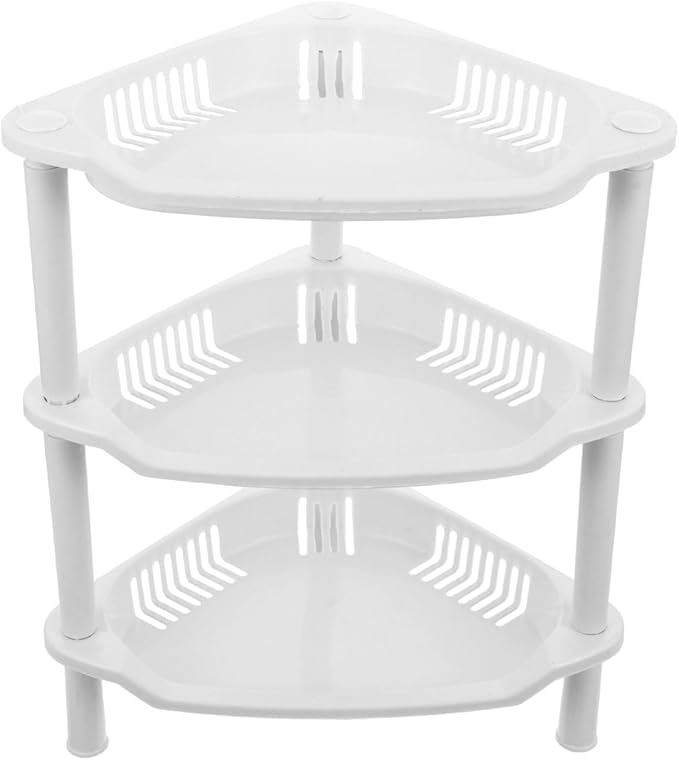 Cabilock 3-Tier Plastic Storage Rack Small Shelves Organizer for Bathroom Kitchen Desk Corner Shelf Stand No-Tool Assembly Compact Space Saving 13.38X11.02X8.26 Inches