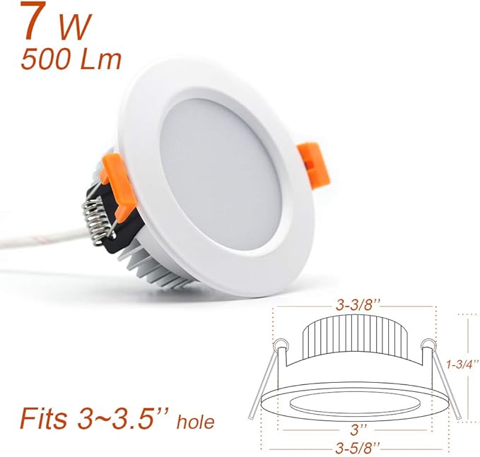 3 inch Dimmable LED Recessed Lighting, 7W Retrofit Downlight, 6000K Daylight White, CRI 80 with LED Driver, as AC 110V Ceiling Light Fixture for Living Room, Kitchen, Bedroom, Hallway, 10 Pack