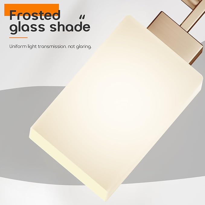 Bathroom Vanity Lighting Fixtures with White Frosted Glass Shade, Champagne Bronze Wall Lamps Over Mirror for Bedroom Living Room, 2 Pack T002CPG-L1-P2