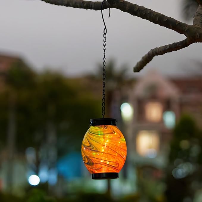 Solar Hanging Lanterns Outdoor, Waterproof Solar Glass Lights, Color Changing Led Lamp Light for Garden Yard Tree Home Xmas Decor