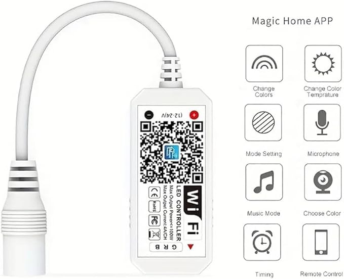WiFi RGB Controller Magic Home APP Compatible with Alexa Google Home for DC12-24V RGB LED Strip Light Voice Dimmer (WiFi, RGB)