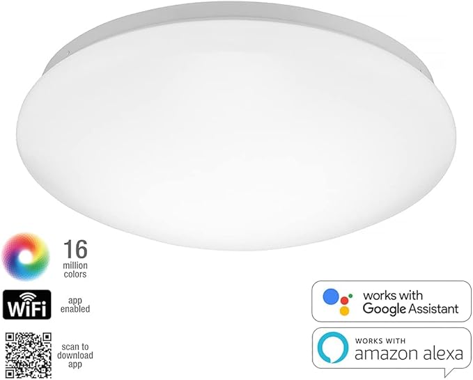 Maxxima Luvoni 13 in. Smart WiFi LED Mushroom Light Ceiling Fixture,1500 Lumens, Dimmable, CCT 2000K-5000K, Works with Google Assistant and Alexa