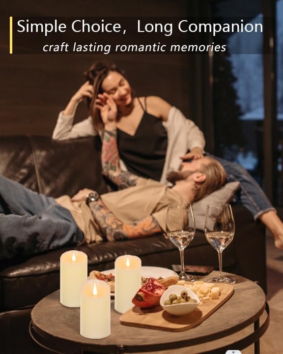 Flameless Candles Flickering 3D Moving Flame, Last 1000+ Hours Battery Operated Candles with Timer, Ivory Real Wax Electric LED Pillar Candles for Home Wedding Decoration | 3" x 5"
