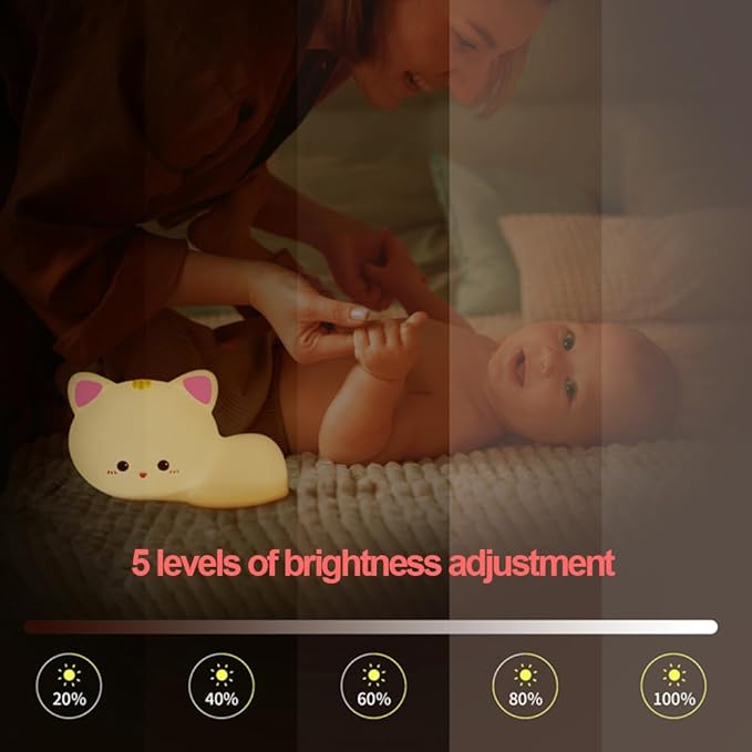 Led Cute Cat Night Light, 16 Colors Dimmable Nursery Kawaii Nightlight, Super Squishy Silicone USB Rechargeable Remote Control Night Lamp for Kids Adults, Used for Camping Party Room Decor
