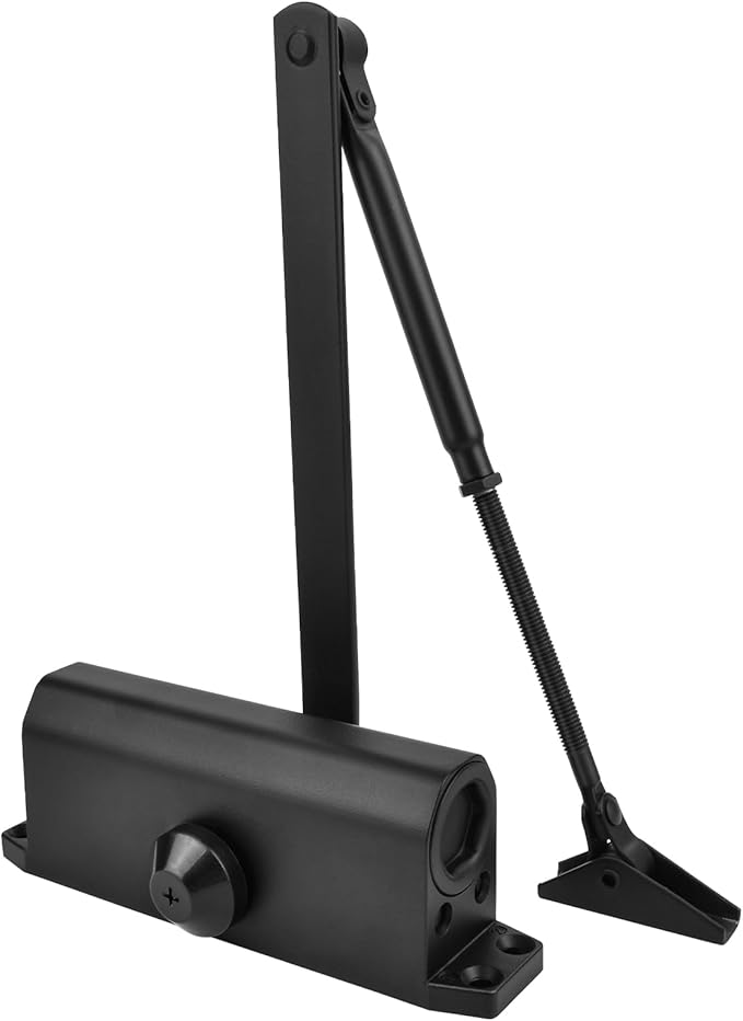 Closer Heavy Duty Automatic Door Closer (Silver Aluminum), Spring Loaded Hydraulic Automatic Door Closer with Adjustable Closing Speed and Force for Interior, Exterior Doors (Black)