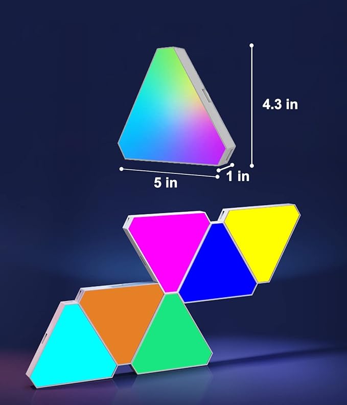 Triangle Light Panels, RGB Gaming Lights for Gaming Setup, DIY Triangle LED Wall Lights with 6 Connection Ports, APP and Remote Controlled, Music Sync for Gaming Room Bedroom Streaming, 10 Pack