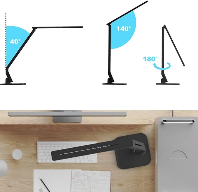 MAGIC LEAVES Desk Lamp, LED Dimmable Reading Light with Adjustable Lighting 5 Brightness Levels, 4 Light Colors and USB Charging Port Table Lamp (Piano Black)