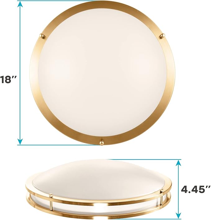 LUXRITE 18 Inch LED Flush Mount Ceiling Light, 5 Color Selectable 2700K | 3000K | 3500K | 4000K | 5000K, Dimmable Ceiling Light Fixture, 24W, 2160 Lumens, Energy Star, ETL Listed, Brushed Brass