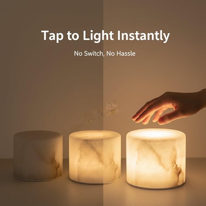 Marble Touch Light Onyx Marble Luxury Table Lamp Type-C Rechargeable Tap Bedside Night Lights Dimmable Eye-Caring Portable LED Ambient Lamp for Desk Nightstand Bedroom Tub Office Patio