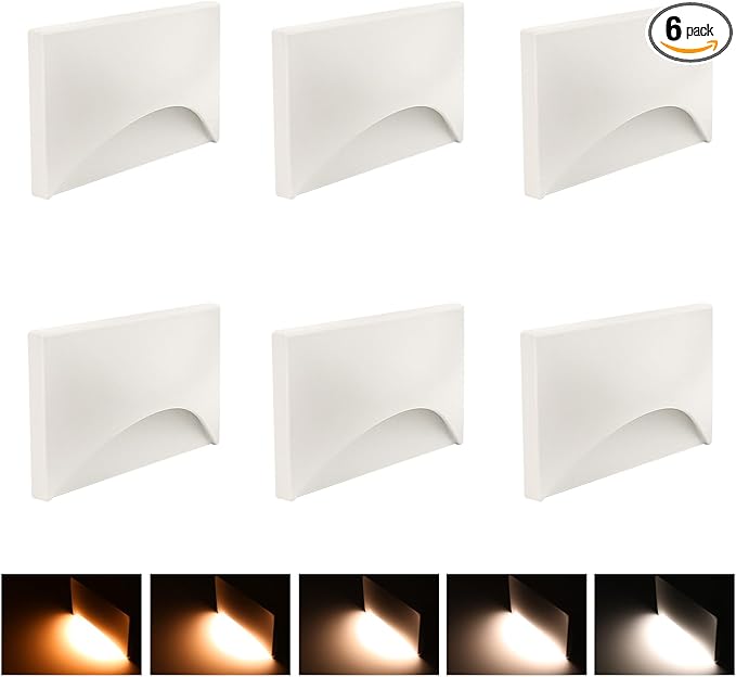 120V Stair Lights Indoor, 3W 5CCT Dimmable LED Stairway Lights Indoor Outdoor for Stairs Steps Decks, IP65 Waterproof, ETL, Aluminum, White, Pack of 6