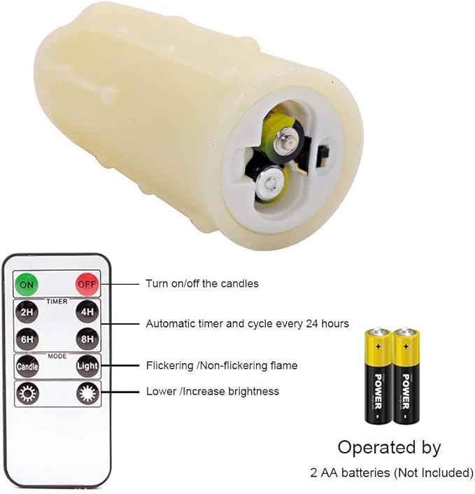 DRomance Flameless Flickering Candles Battery Operated with Remote and Timer, Set of 6 Dripping Wax LED Pillar Candles Halloween Christmas Holiday Indoor Decor(Ivory, 2.2 x 4-9 Inches)
