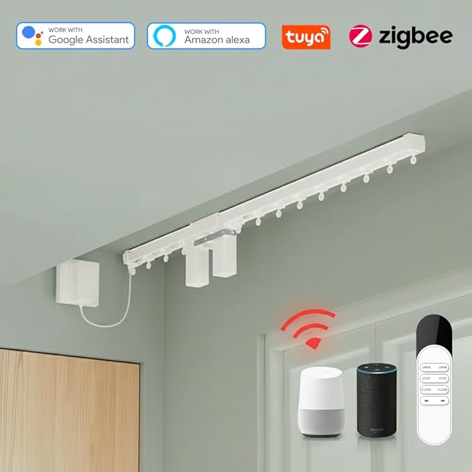 ZigBee 3.0 Dual Motor Smart Curtain Track System, Ripple Fold Electric Drapery Rods, Independent Left Right Control Day Night Curtains, 1.2N.m Mini Automatic Opener (6 meters (236.2 inches))