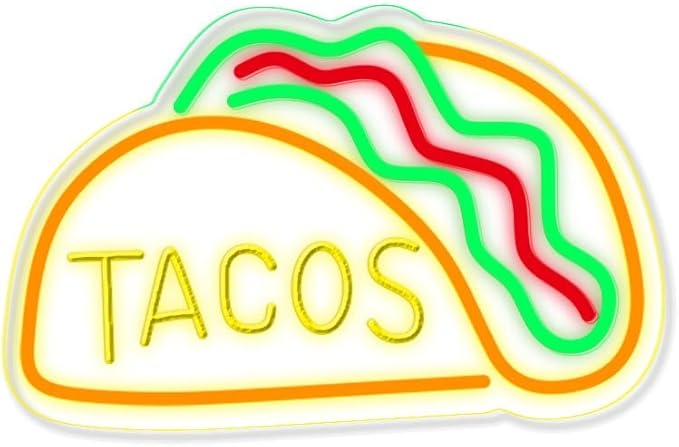 TACOS LED Neon Sign for Wall Decor USB Adjustable Brightness Living Room Bars Barbers Pub Wedding Party Salon Club Gatherings Gaming Room Man Cave Halloween Christmas Birthday Art Wall Decor