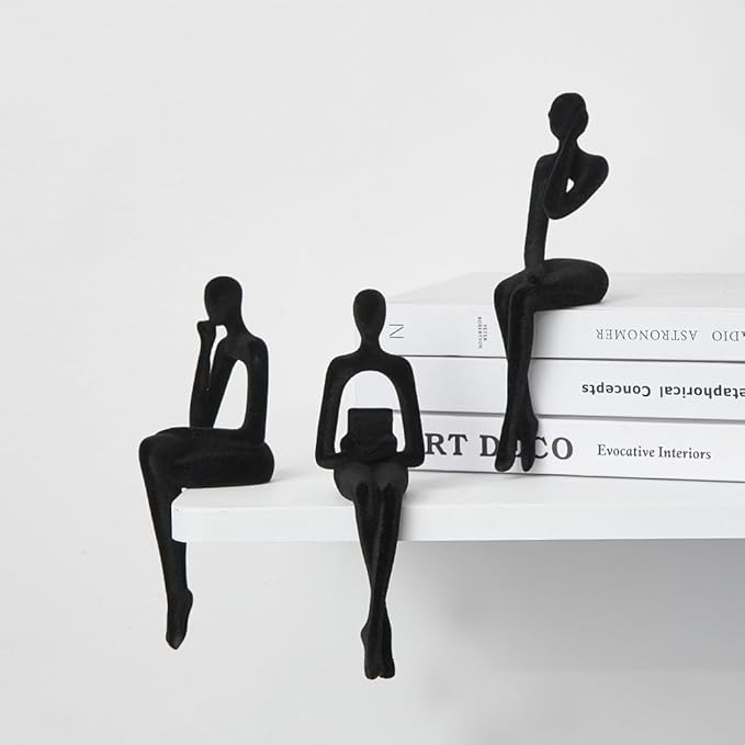 XINXUAN Statue Home Decor - Modern Bookshelf & Desk Decor - 3 Piece Set (Flocking - Black)