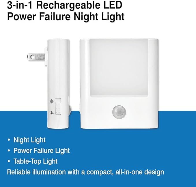 4-Pack 3-in-1 Emergency Night Light for Power Failure,plug into wall,LED with Motion Sensor,Auto-On During Outages,Survival kit,Hurricane preparedness,For Home, Hallways,Stairways,Bathrooms & Bedrooms