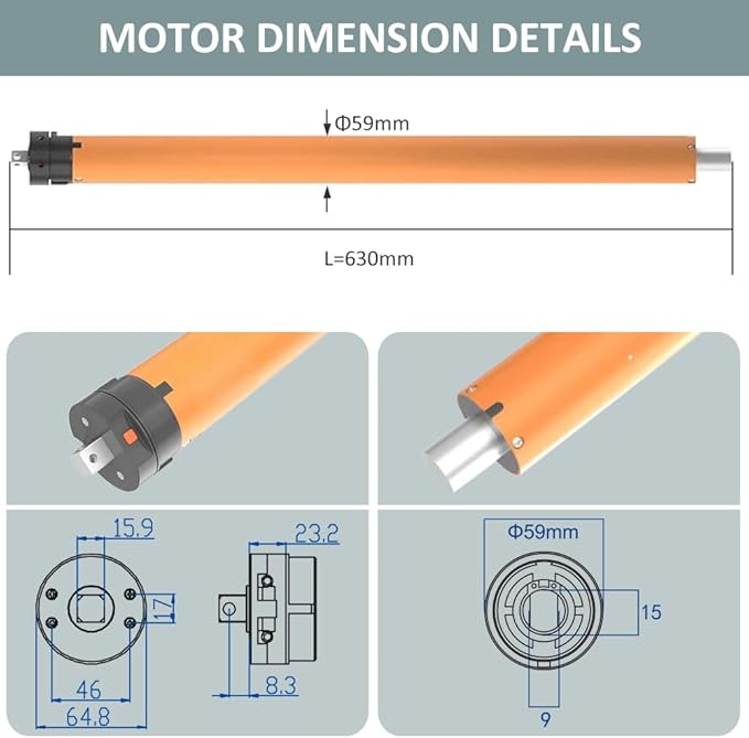 120V Tubular Roller Shutter Motor Kit with Remote, High Torque Electric Blind Motor Replacement for Awnings & Garage Doors, Quiet Operation (100 N.m for Φ94mm（3.7"） Round Tube)