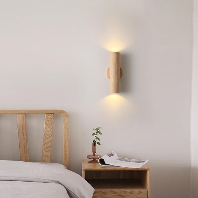 Japanese Style Wall Light, 9.8 in Minimalist Columnar Wood Wall Lamp, Hardwired Interior Wall Sconces, Bedroom Hallway Living Room Wall Mounted Lighting Fixtures