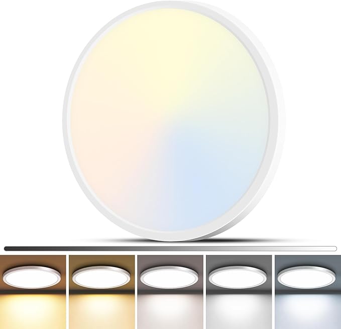 zemty 1Pack LED Flush Mount Ceiling Light, 12Inch 24W Dimmable Ceiling Lights Fixture, 5 Color Temperatures (3000K-6500K) White Round Ceiling Lamp for Bedroom, Kitchen, Hallway,Bathroom